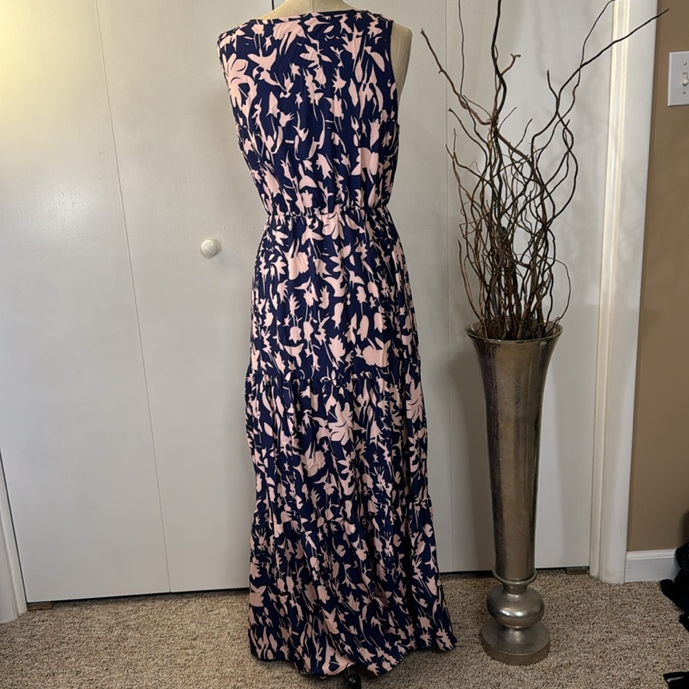 Pink and blue print high waisted sleeveless sundress - Picture 4 of 4